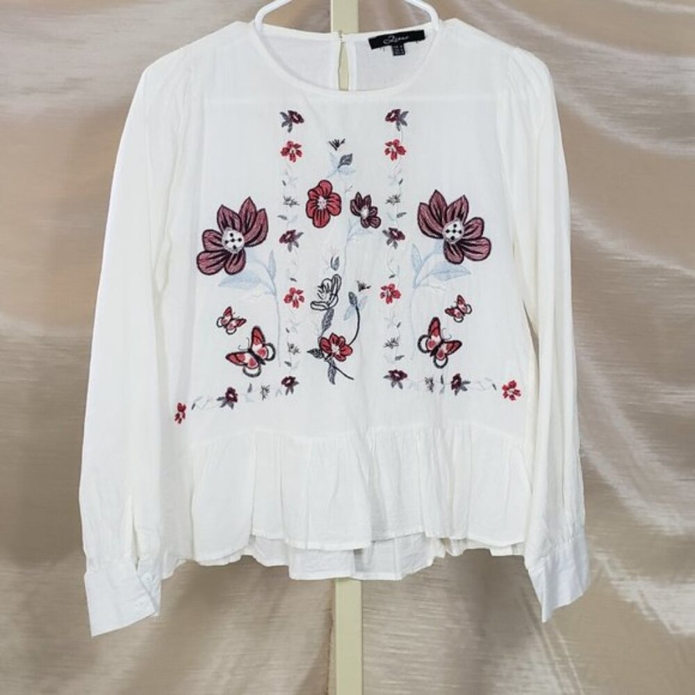 Boho Retro Peplum Floral Butterfly embroidered long sleeve top M